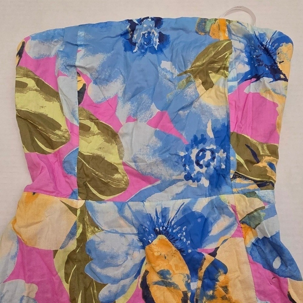 Lulus Strapless Floral Maxi Dress Pink Blue Smocked Back Cutout Slit S NWT - Picture 6 of 11